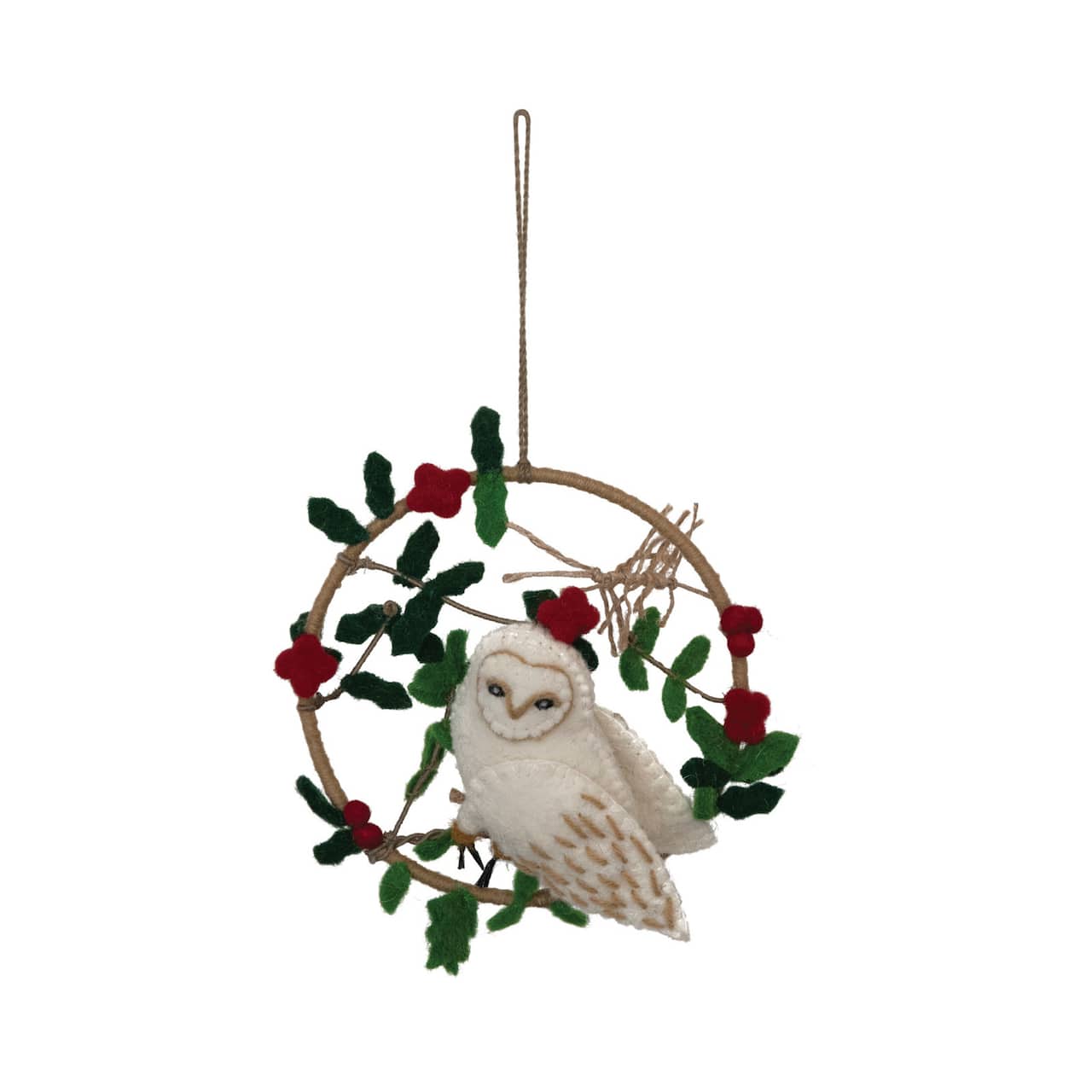 Hello Honey® 6" Wool Felt Owl in Wreath Ornament